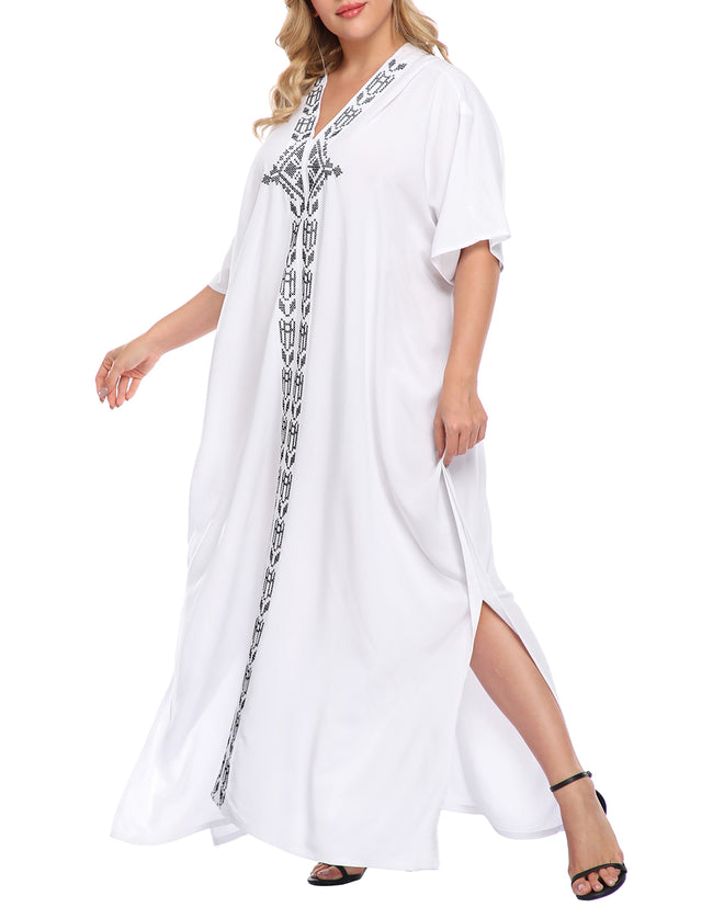 White Long Kaftan Cover Up UPF 30+ Maxi – back view