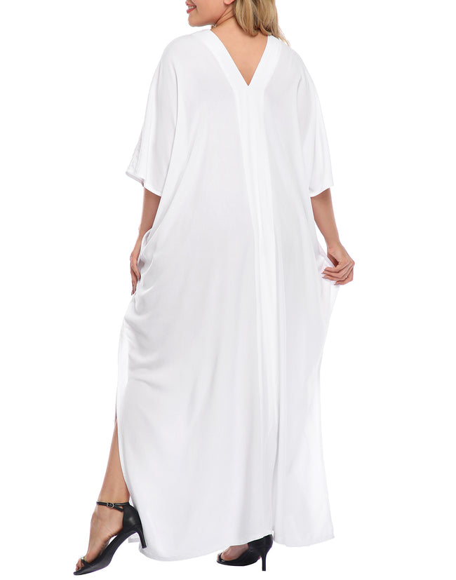 White Long Kaftan Cover Up UPF 30+ Maxi – side view