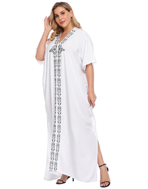 White UPF 30+ Long Kaftan Cover Up Oversize Dress