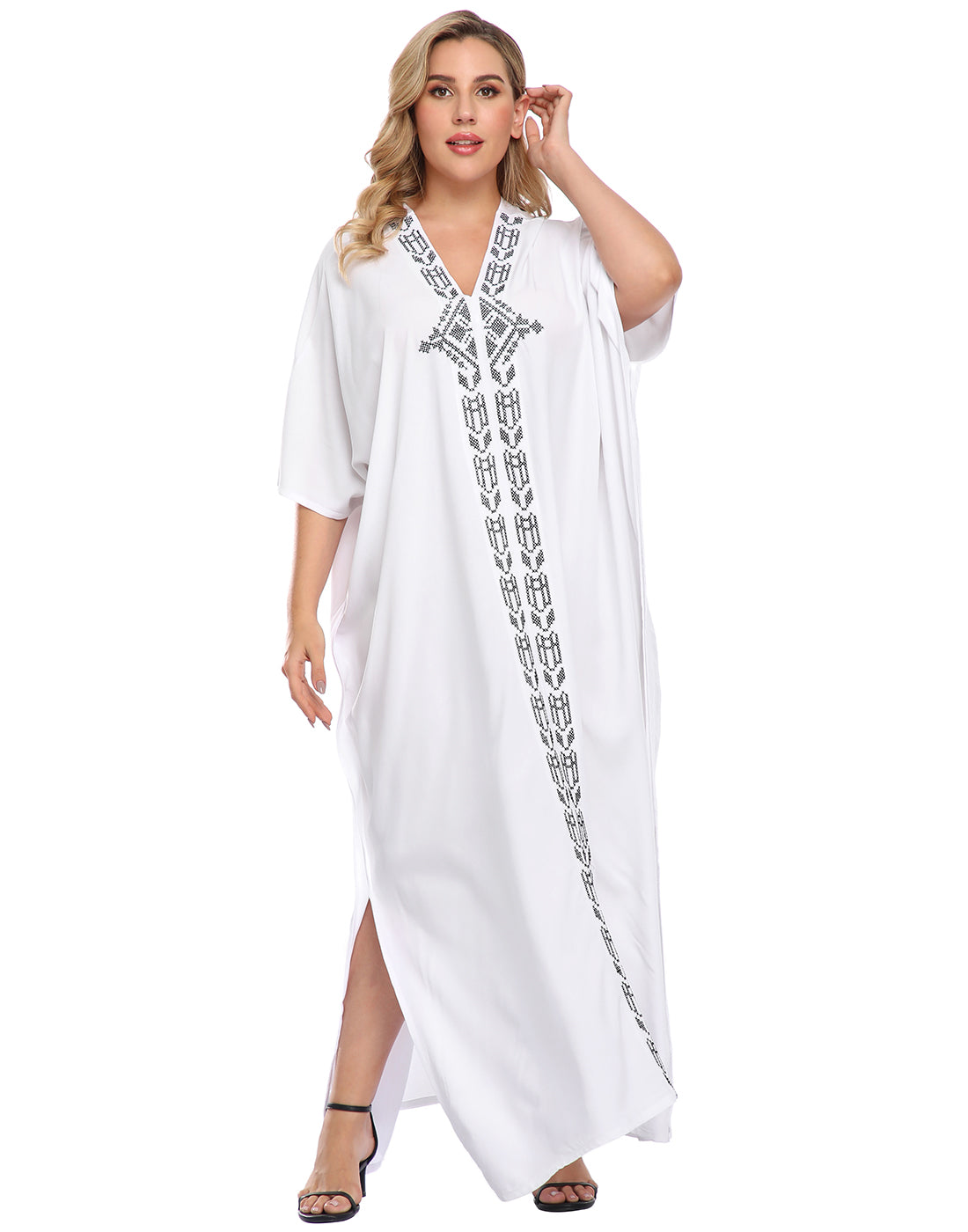 White UPF 30+ Long Kaftan Cover Up Oversize Dress