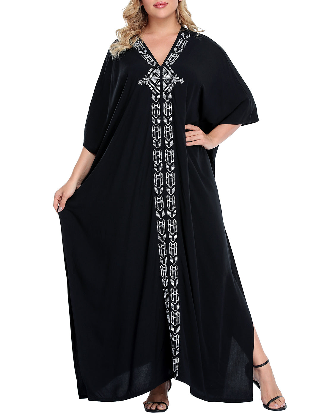 Black UPF 30+ Long Kaftan Cover Up Oversize Dress Main image