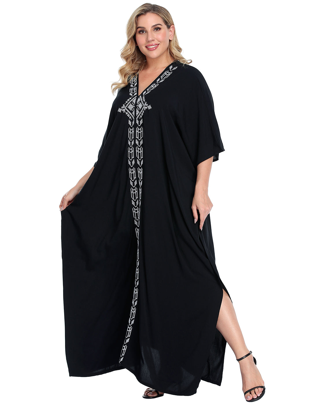 Black UPF 30+ Long Kaftan Cover Up Oversize Dress