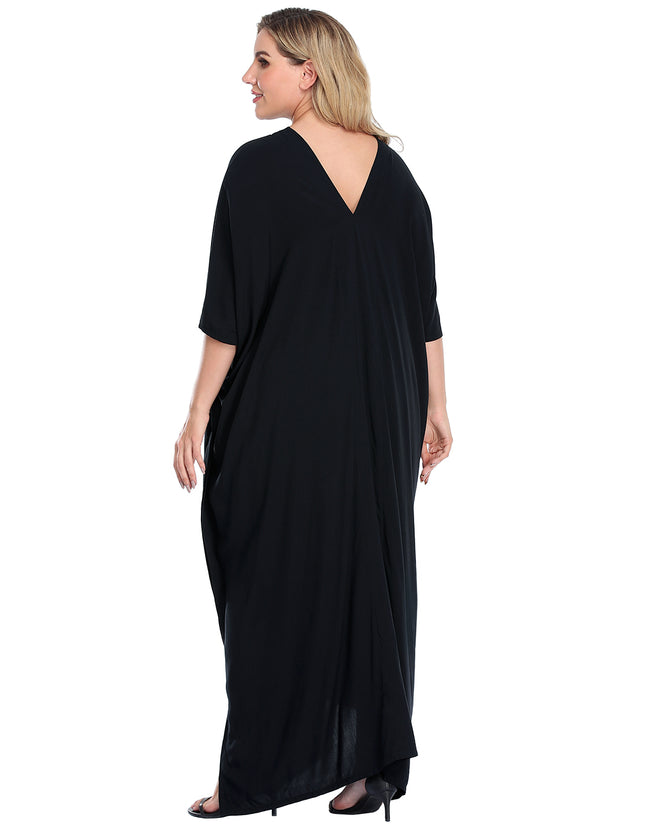 Black Long Kaftan Cover Up UPF 30+ Maxi – alternate view