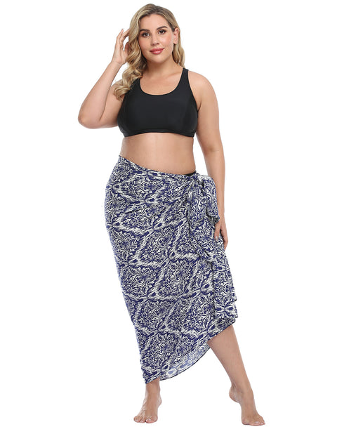 Navy Damask Plus Size UPF 30+ Pareo Swimsuit Cover Up Wrap