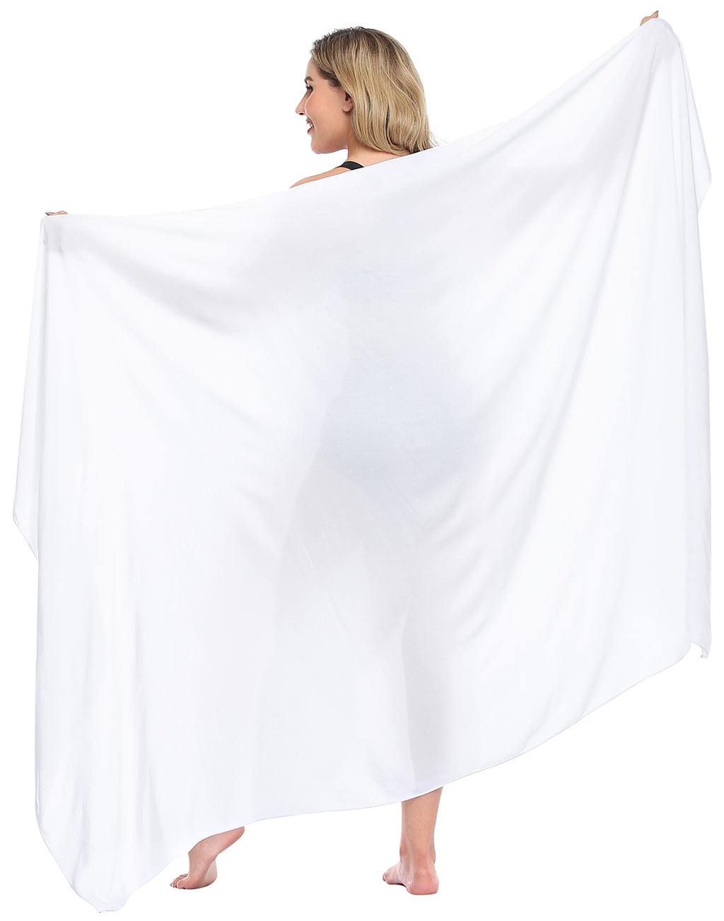 White Plus Size UPF 30+ Pareo Swimsuit Cover Up Wrap