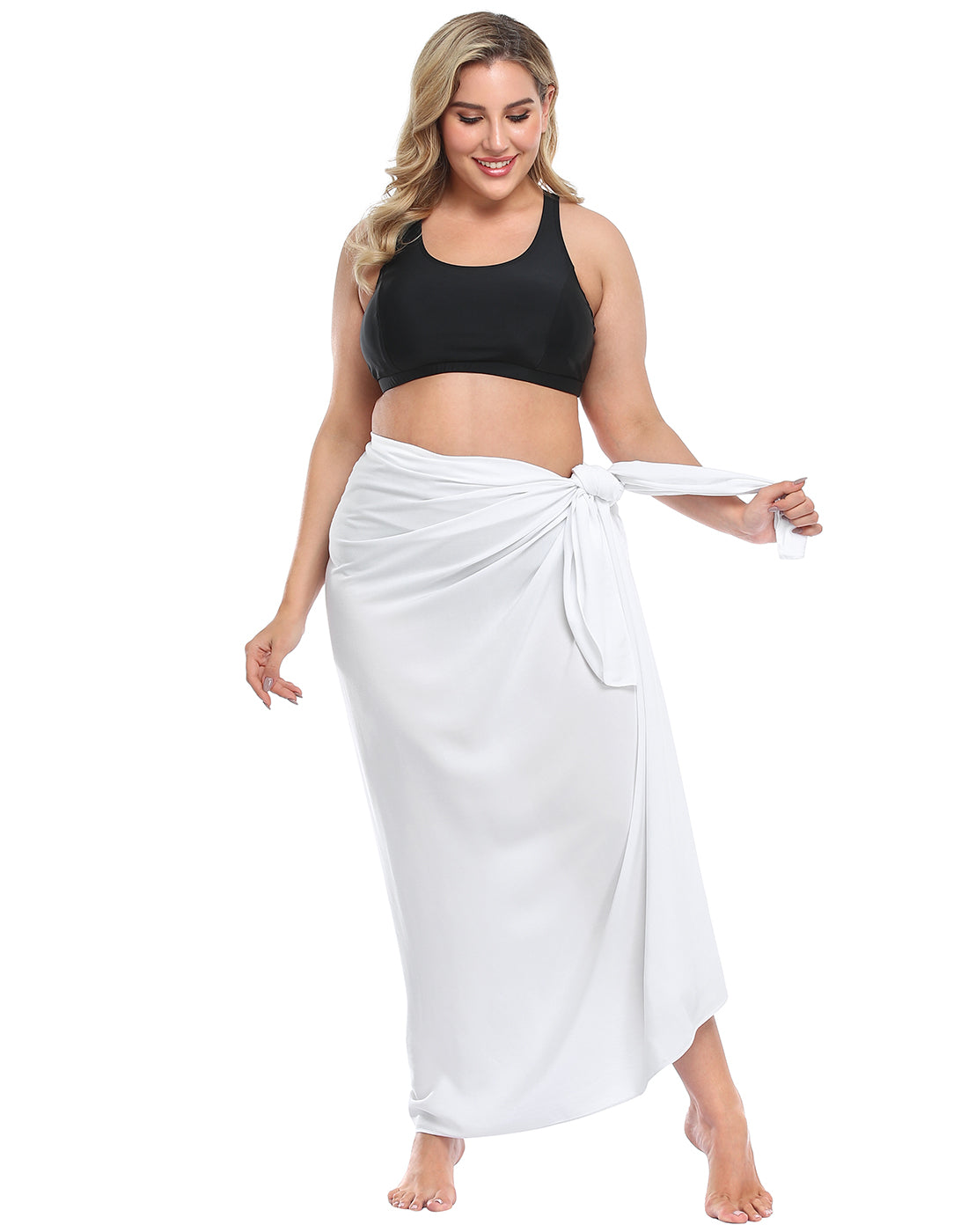 White Plus Size UPF 30+ Pareo Swimsuit Cover Up Wrap