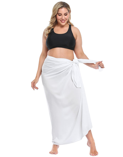 White Plus Size UPF 30+ Pareo Swimsuit Cover Up Wrap