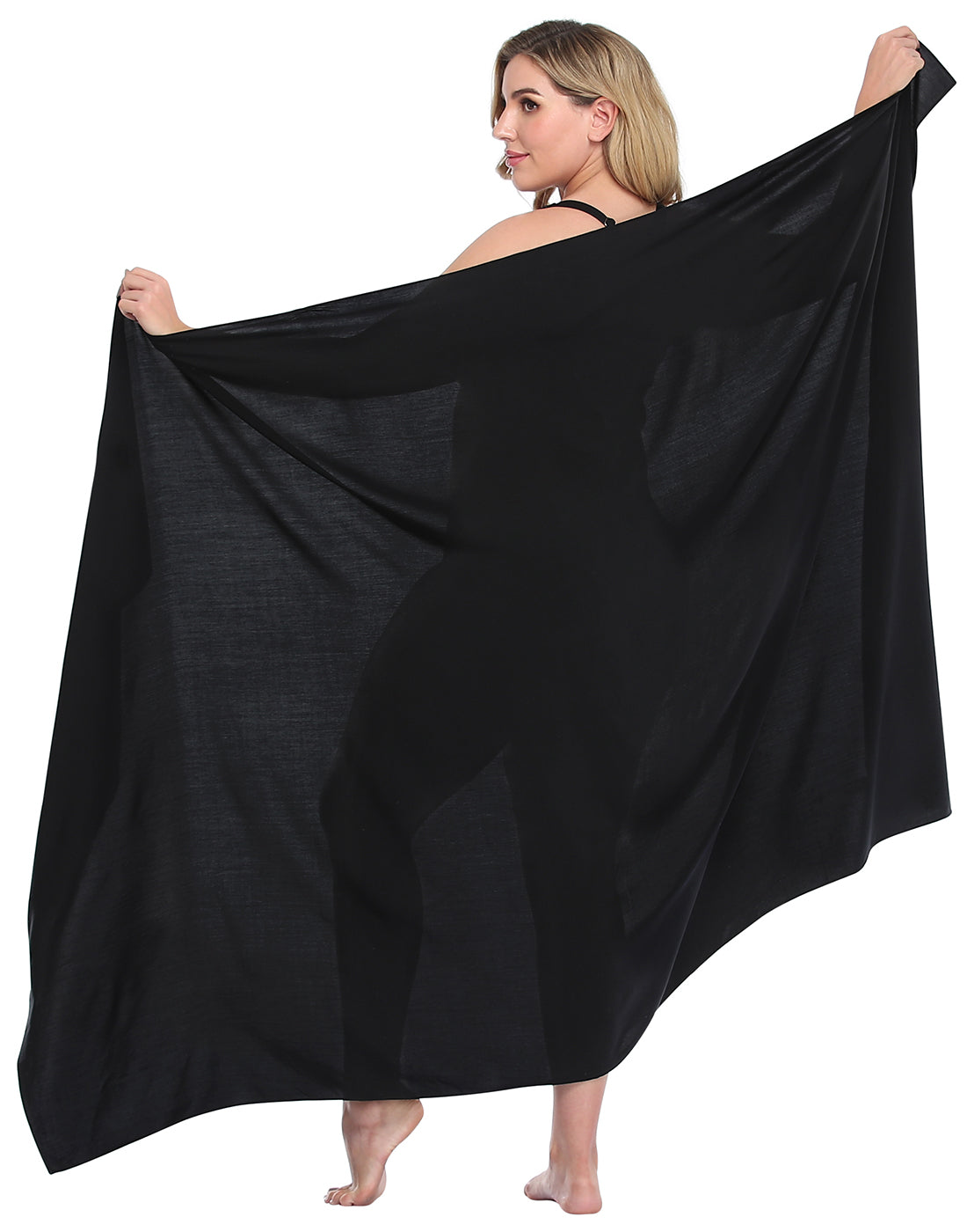 Black Plus Size UPF 30+ Pareo Swimsuit Cover Up Wrap Main image
