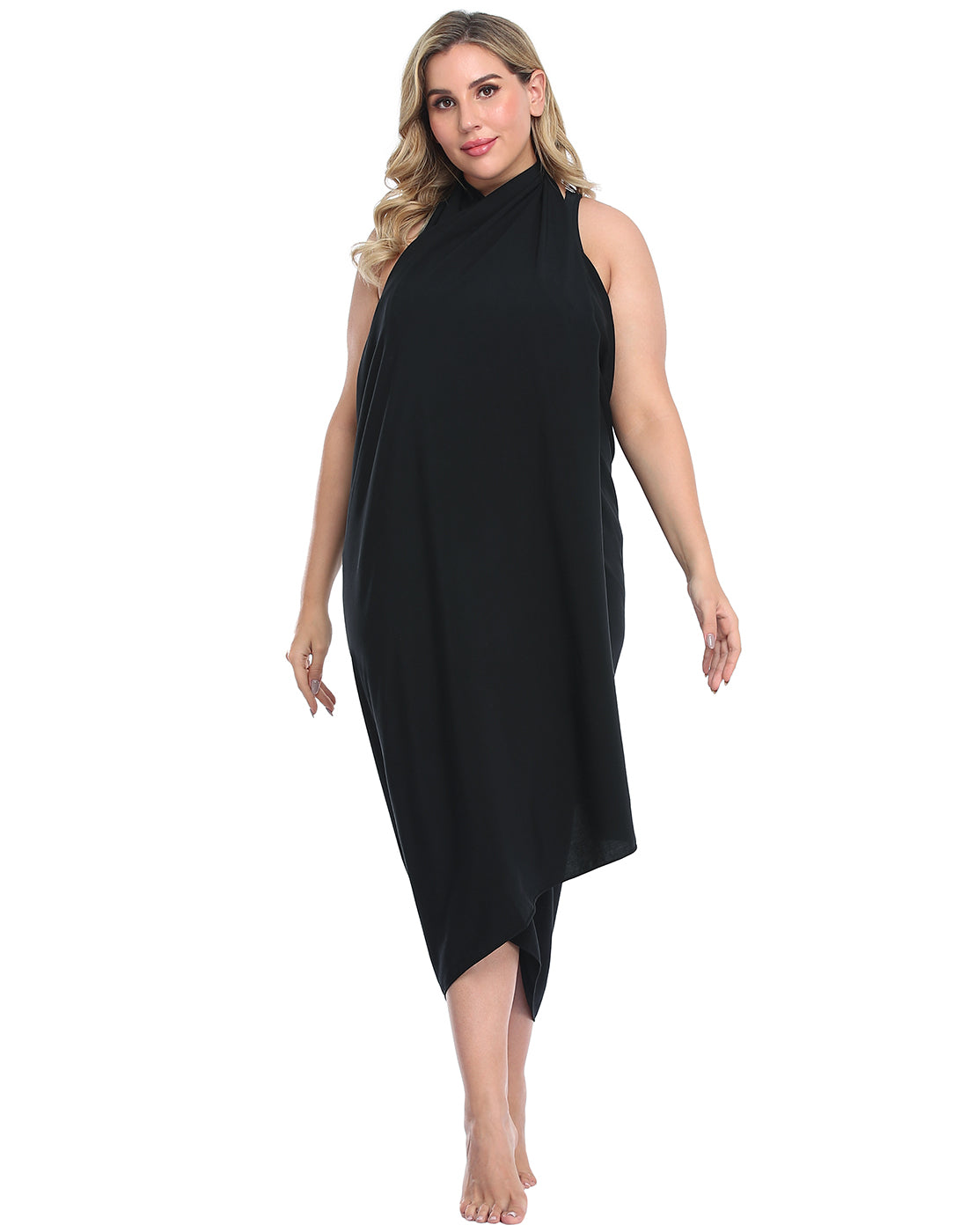 Black Plus Size UPF 30+ Pareo Swimsuit Cover Up Wrap Secondary image