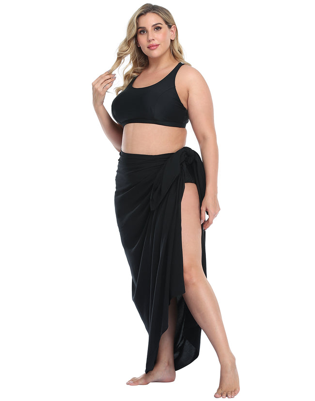 Black Pareo Swimsuit Cover Up Wrap Plus UPF 30 – side view