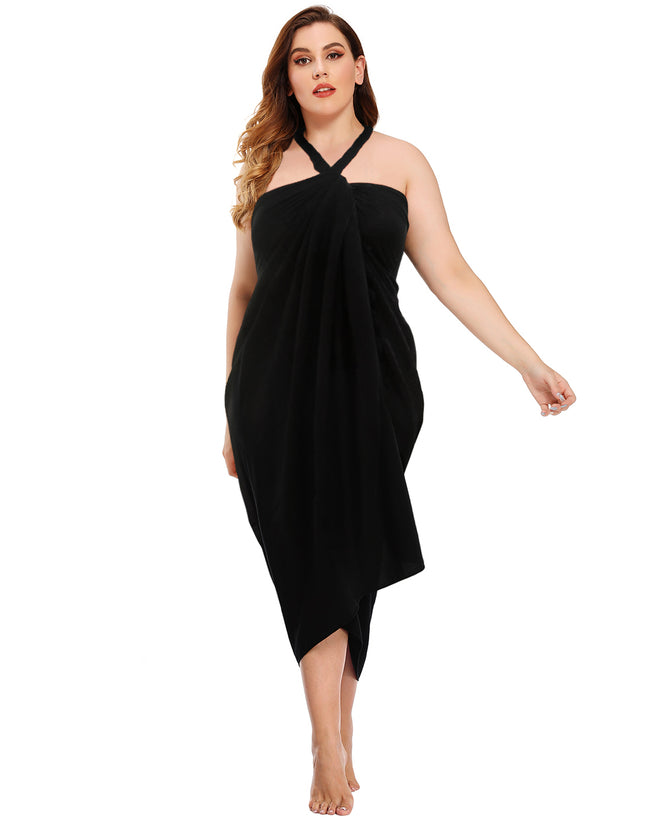 Black Pareo Swimsuit Cover Up Wrap Plus UPF 30 – close-up detail