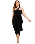 Black Plus Size UPF 30+ Pareo Swimsuit Cover Up Wrap