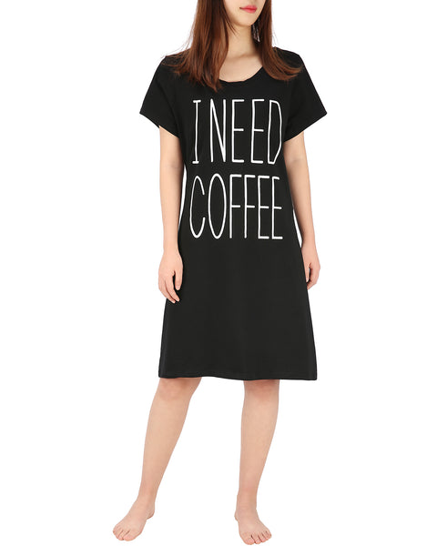 I Need Coffee Short Sleeve Sleep Dress