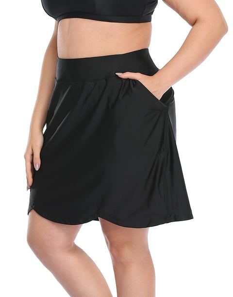 Black Plus Size Skort Skirt with Bike Shorts and Pockets