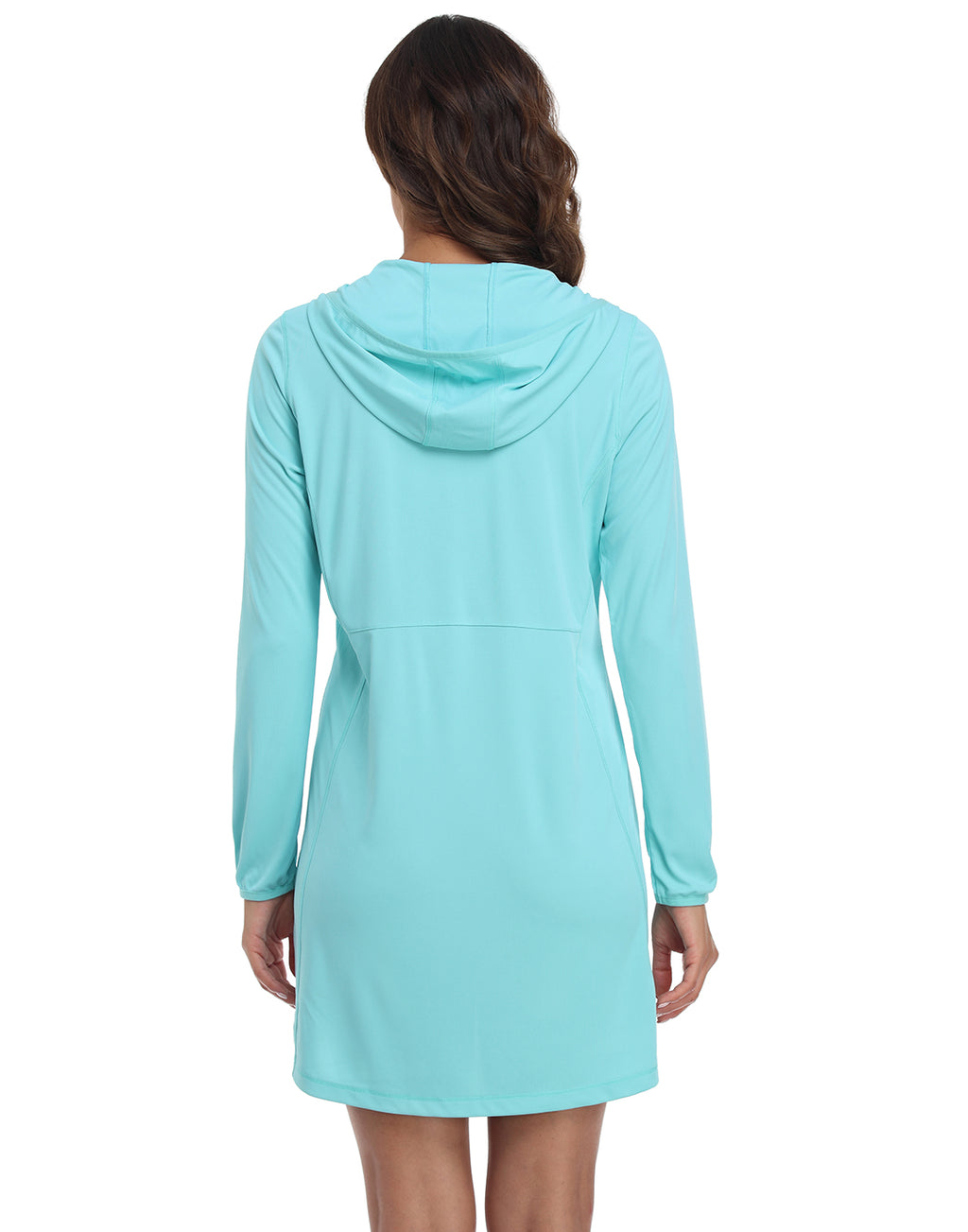 Blue Beach Coverup Long Sleeve Swim Dress with Hood