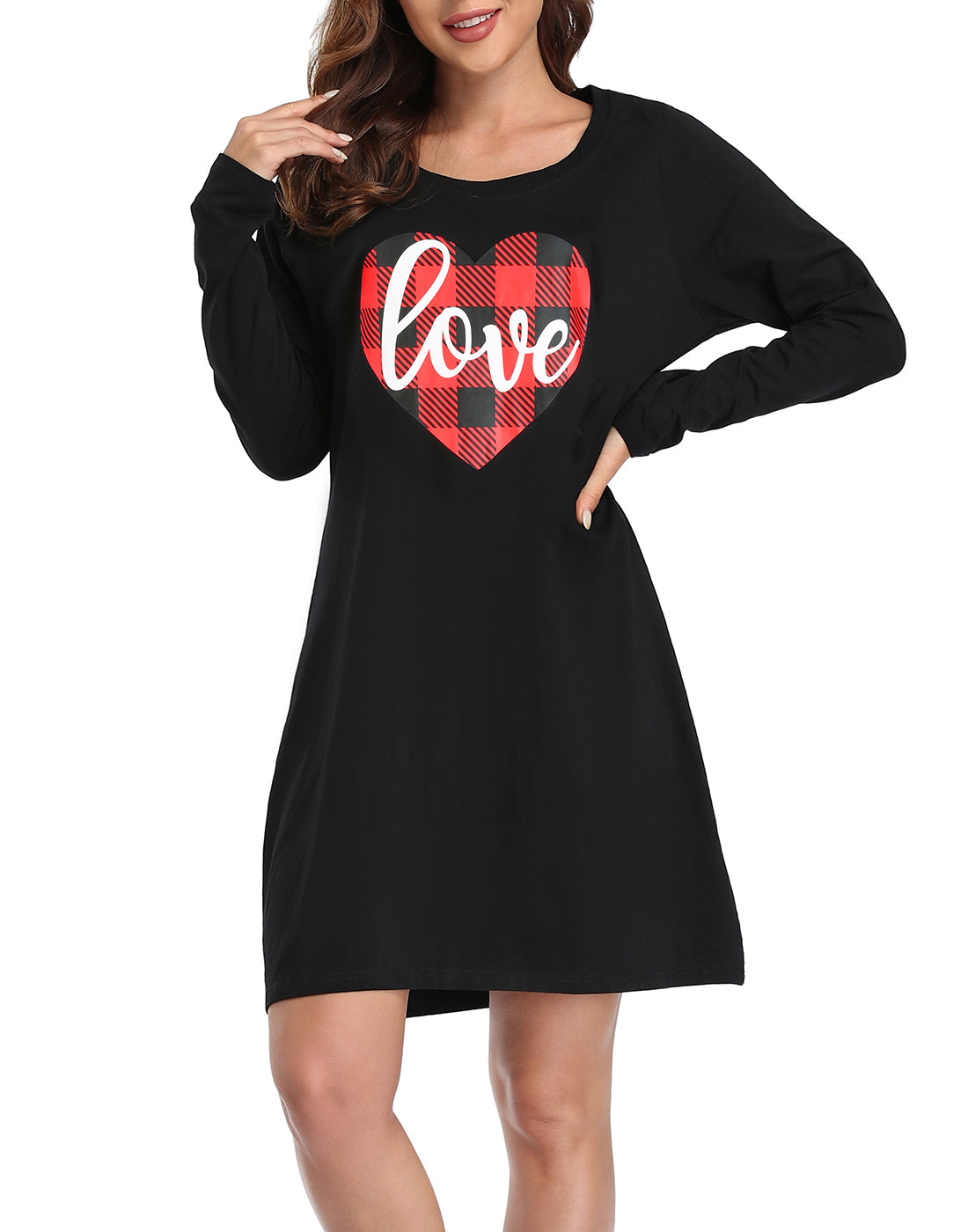 Buffalo Plaid Heart Long Sleeve Sleepwear Cotton Nightgown Sleepshirt Main image