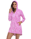 Pink Paisley Beach Coverup Long Sleeve Swim Dress with Hood