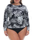 Tropical Black Plus Size Long Sleeve Rash Guard for Women