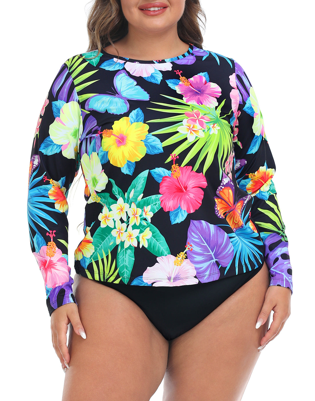 Retro Paradise Plus Size Long Sleeve Rash Guard for Women