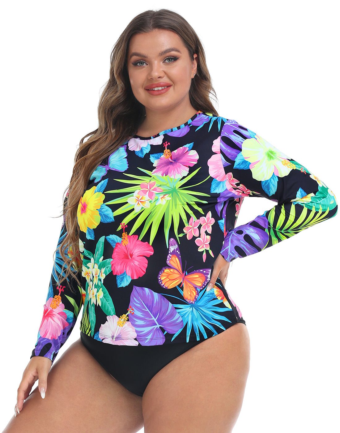 Retro Paradise Plus Size Long Sleeve Rash Guard for Women Secondary image