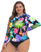 Retro Paradise Plus Size Long Sleeve Rash Guard for Women