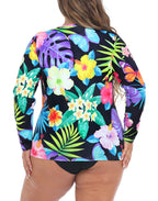 Retro Paradise Plus Size Long Sleeve Rash Guard for Women