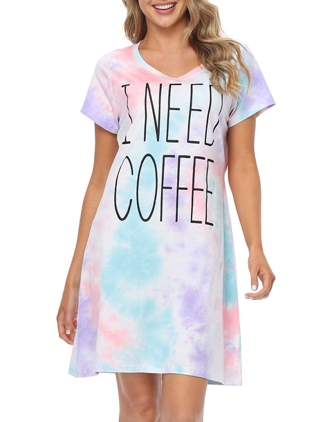 I Need Coffee Short Sleeve Sleep Dress