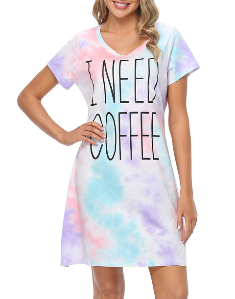 I Need Coffee Short Sleeve Sleep Dress