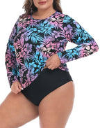 Hawaiian Black Plus Size Long Sleeve Rash Guard for Women