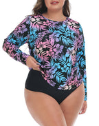 Hawaiian Black Plus Size Long Sleeve Rash Guard for Women