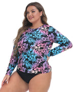 Hawaiian Black Plus Size Long Sleeve Rash Guard for Women