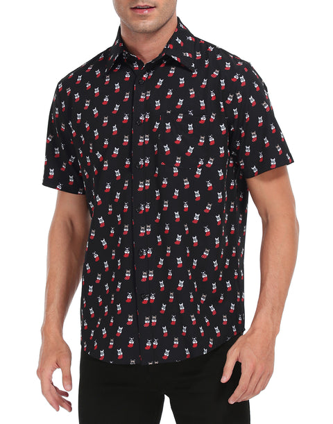 Dog Stockings Hawaiian Christmas Button Down Short Sleeve Shirts