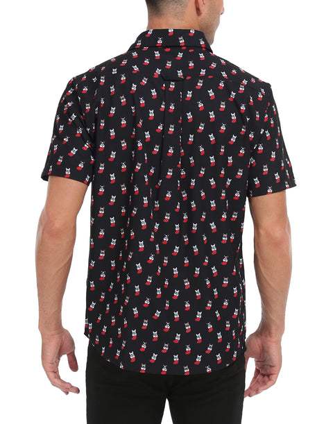 Dog Stockings Hawaiian Christmas Button Down Short Sleeve Shirts
