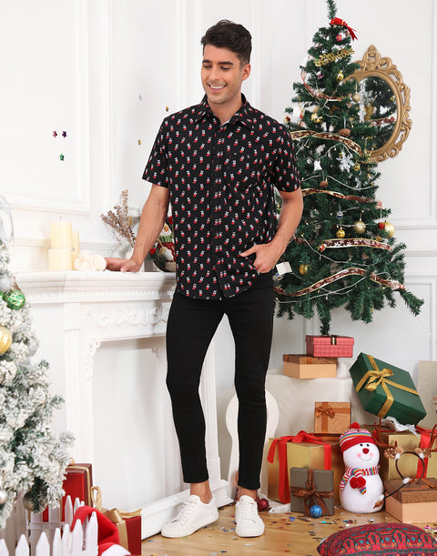 Dog Stockings Hawaiian Christmas Button Down Short Sleeve Shirts