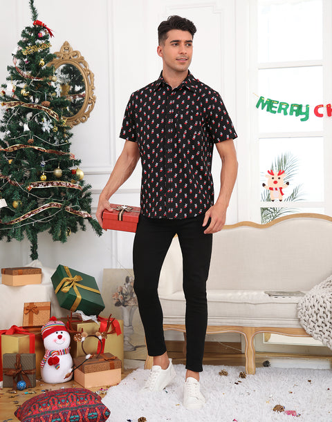 Dog Stockings Hawaiian Christmas Button Down Short Sleeve Shirts