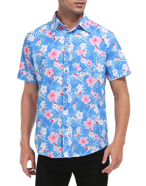 Hawaiian Santa Christmas Button Down Short Sleeve Shirts