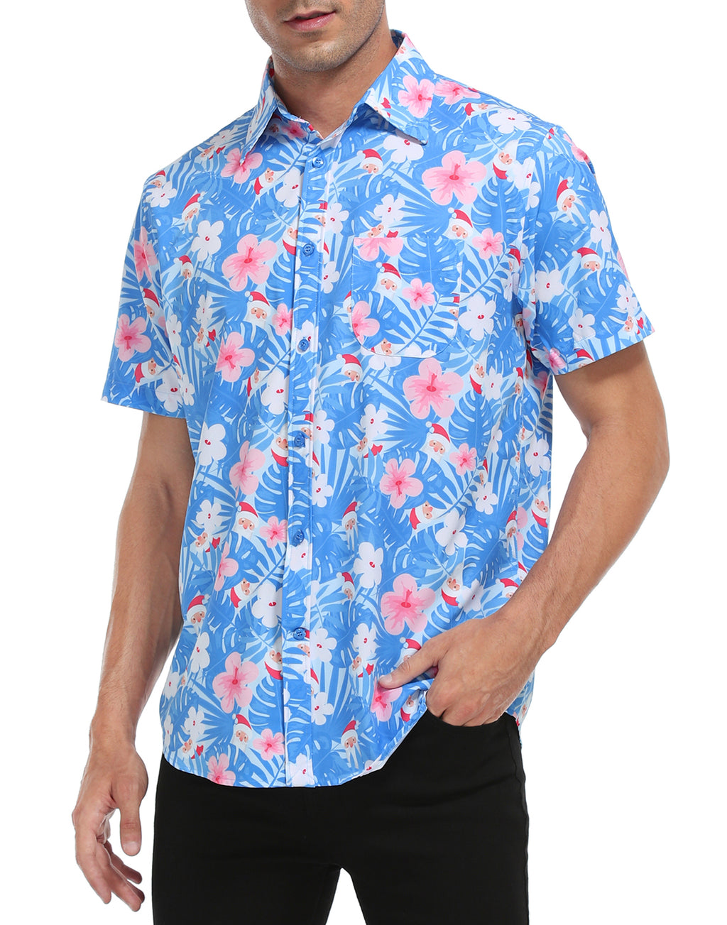 Hawaiian Santa Christmas Button Down Short Sleeve Shirts