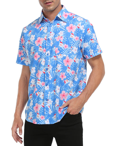 Hawaiian Santa Christmas Button Down Short Sleeve Shirts