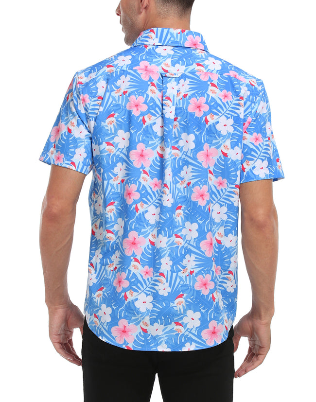 Hawaiian Santa Christmas Shirt Men's Button Down – close-up detail