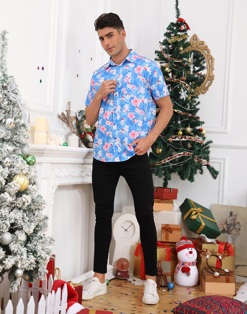 Hawaiian Santa Christmas Button Down Short Sleeve Shirts
