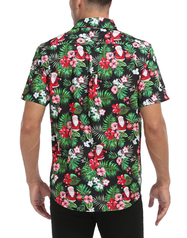 Tropical Santa Christmas Shirt Hawaiian Men's – close-up detail