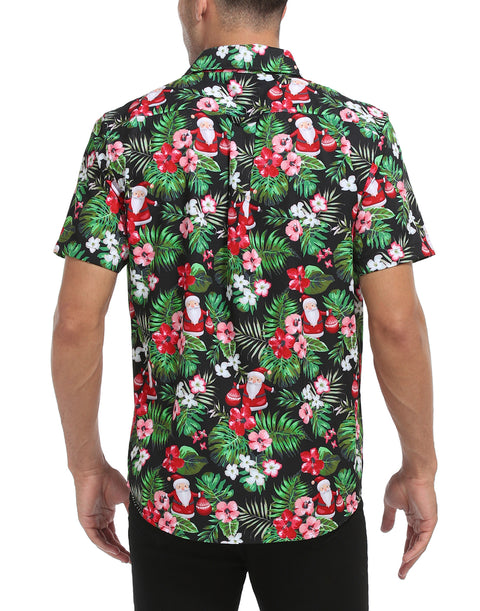 Tropical Santa Hawaiian Christmas Button Down Short Sleeve Shirts