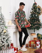 Tropical Santa Hawaiian Christmas Button Down Short Sleeve Shirts