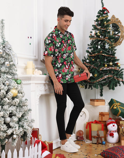 Tropical Santa Hawaiian Christmas Button Down Short Sleeve Shirts
