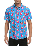 Pool Santa Hawaiian Christmas Button Down Short Sleeve Shirts