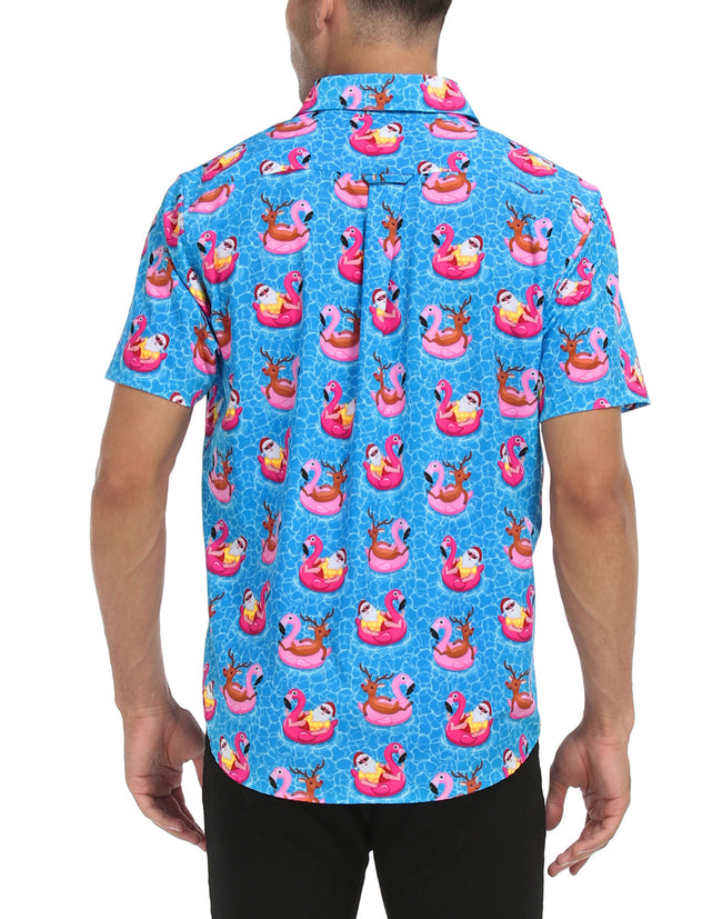 Pool Santa Christmas Shirt Hawaiian Men's – close-up detail