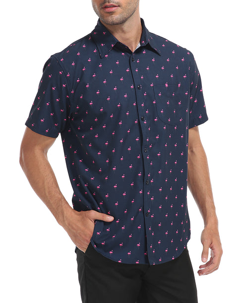 Mens Short Sleeve Button Down Hawaiian Dress Shirt