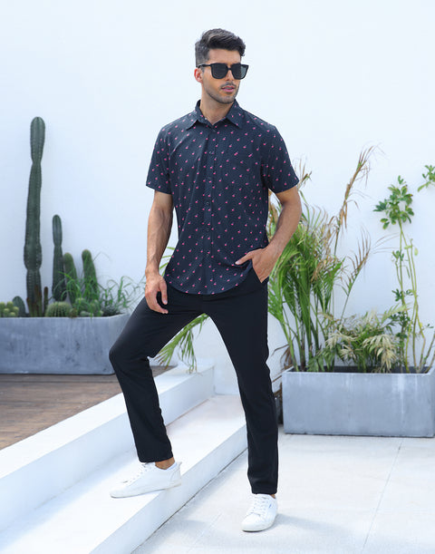 Mens Short Sleeve Button Down Hawaiian Dress Shirt