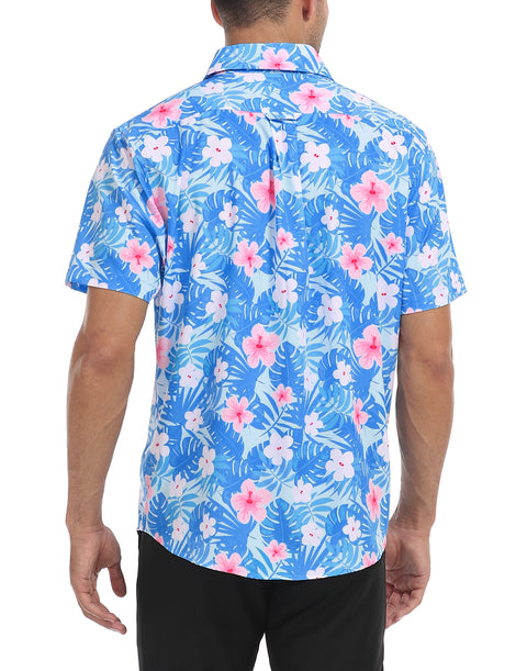 Mens Short Sleeve Button Down Hawaiian Dress Shirt