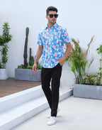 Mens Short Sleeve Button Down Hawaiian Dress Shirt